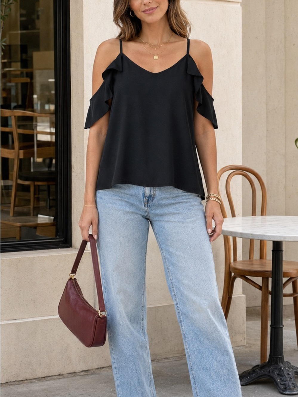 Abercrombie & Fitch Black Cold Shoulder Flowy Blouse Size Small
